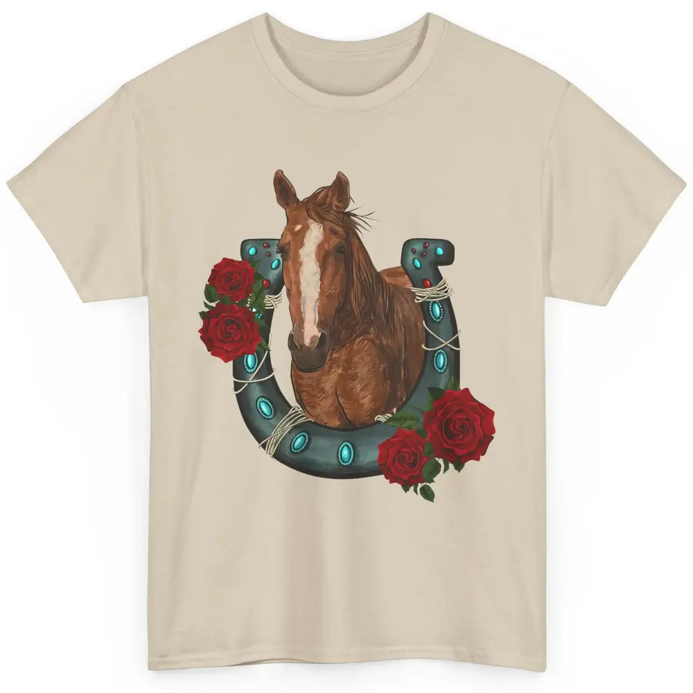 Western Country Texas Cowgirl Floral Horseshoe Horse Riding Classic Unisex T-Shirt