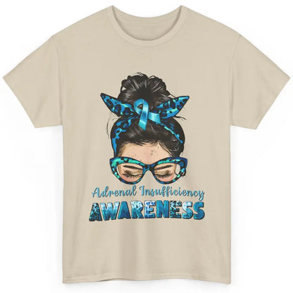 Adrenal Insufficiency Awareness Messy Bun Mom Blue Ribbon Classic Unisex T-Shirt