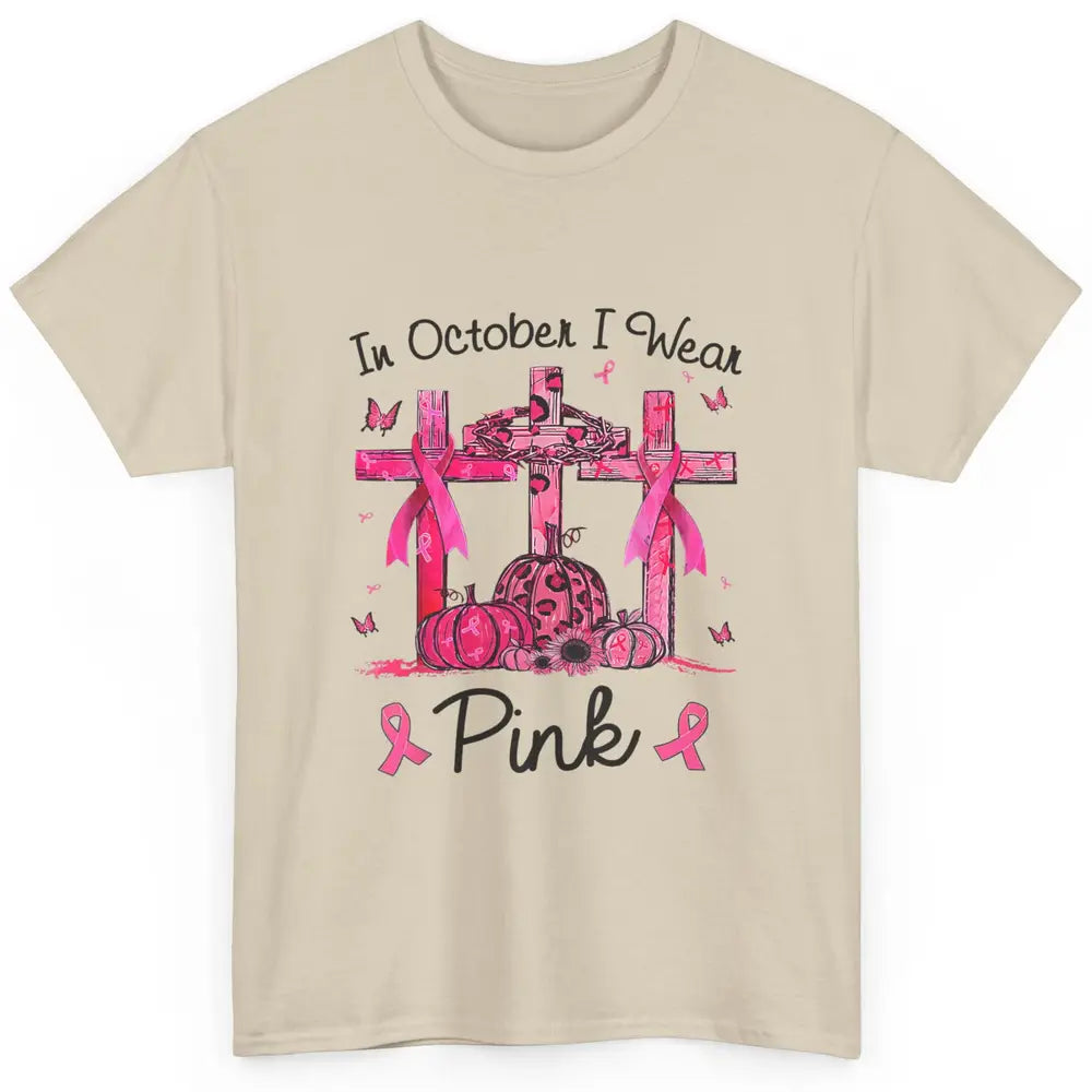 Cross Pumpkin Christian Pink Ribbon Breast Cancer Awareness Classic Unisex T-Shirt