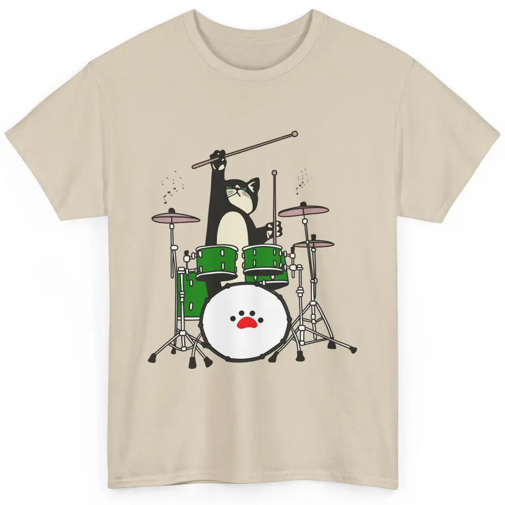 Funny Black Cat Playing Drum Drummer Kitten Musician Song Classic Unisex T-Shirt