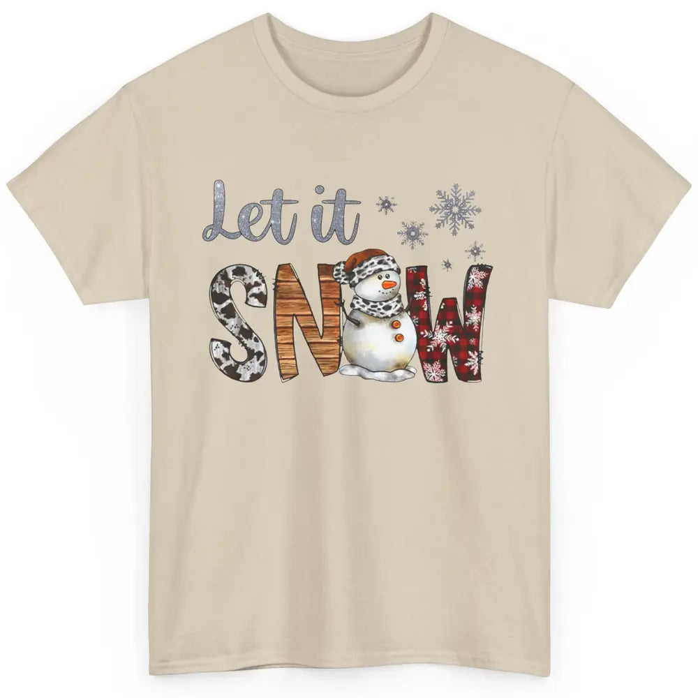 Leopard Snowman Let It Snow Snowflakes Western Christmas Classic Unisex T-Shirt