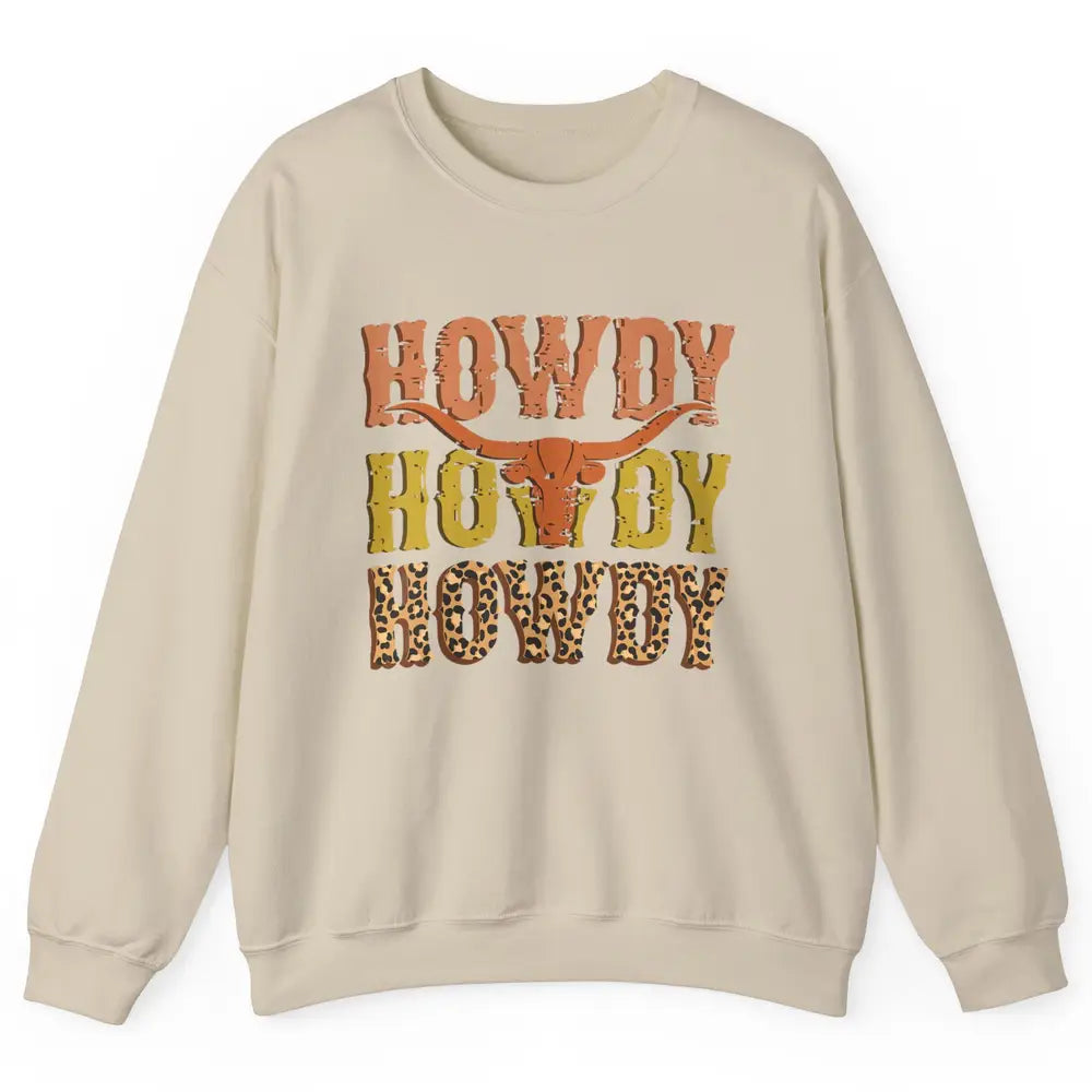 Western Country Bull Horn Rodeo Howdy Cowboy Leopard Cowhide Unisex Crewneck Sweatshirt