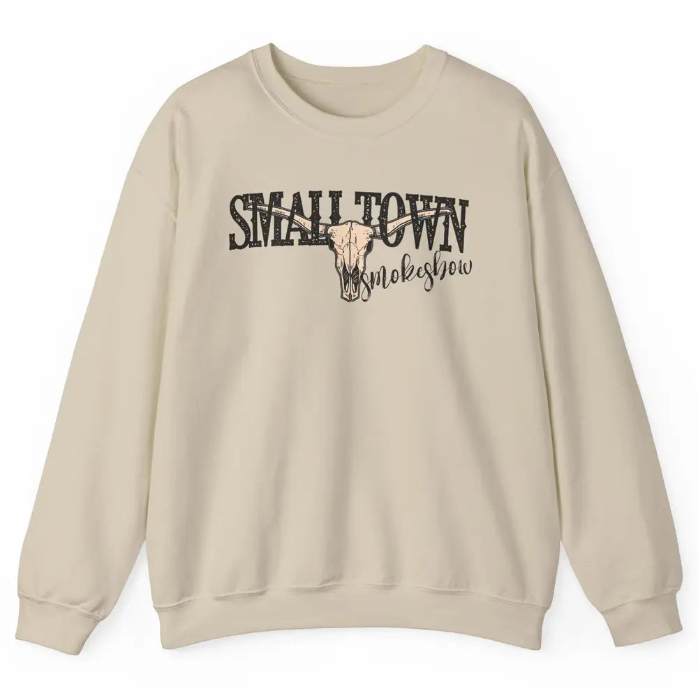 Boho Bull Skull Small Town Smokeshow Western Country Cowgirl Unisex Crewneck Sweatshirt