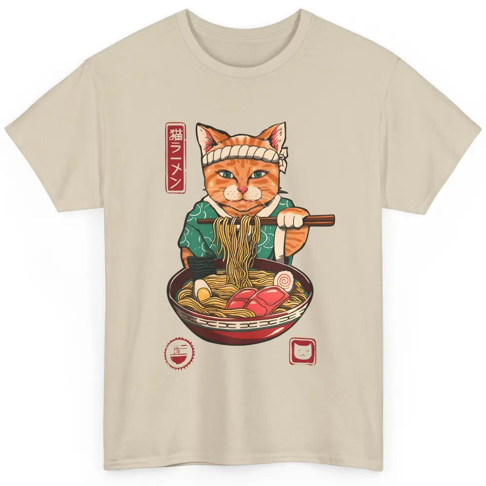 Funny Cat Ramen Bowl Noodles Soup Japanese Kawaii Ramen Cat Classic Unisex T-Shirt