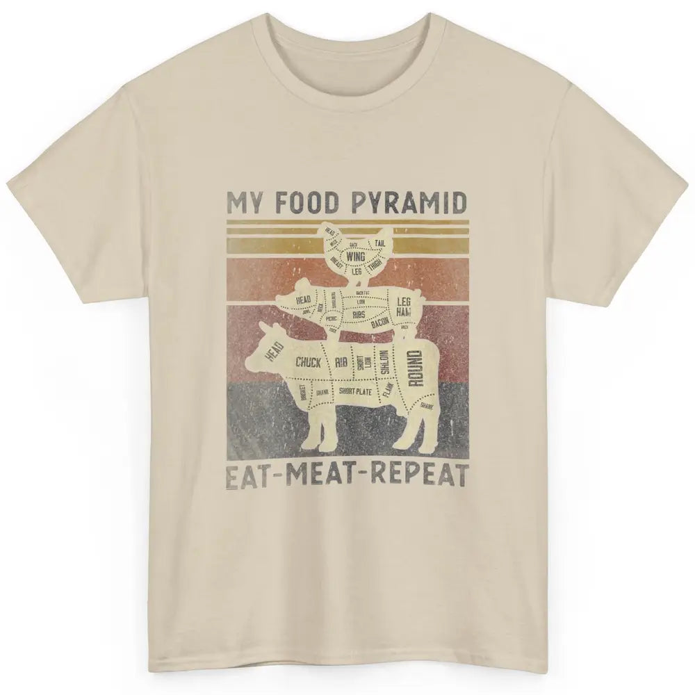 Vintage My Food Pyramid Eat Meat BBQ Lover Fast Food Retro Classic Unisex T-Shirt