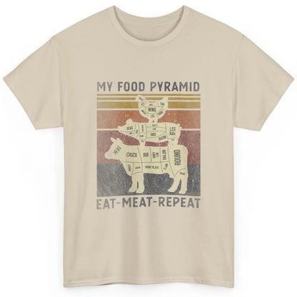 Vintage My Food Pyramid Eat Meat BBQ Lover Fast Food Retro Classic Unisex T-Shirt