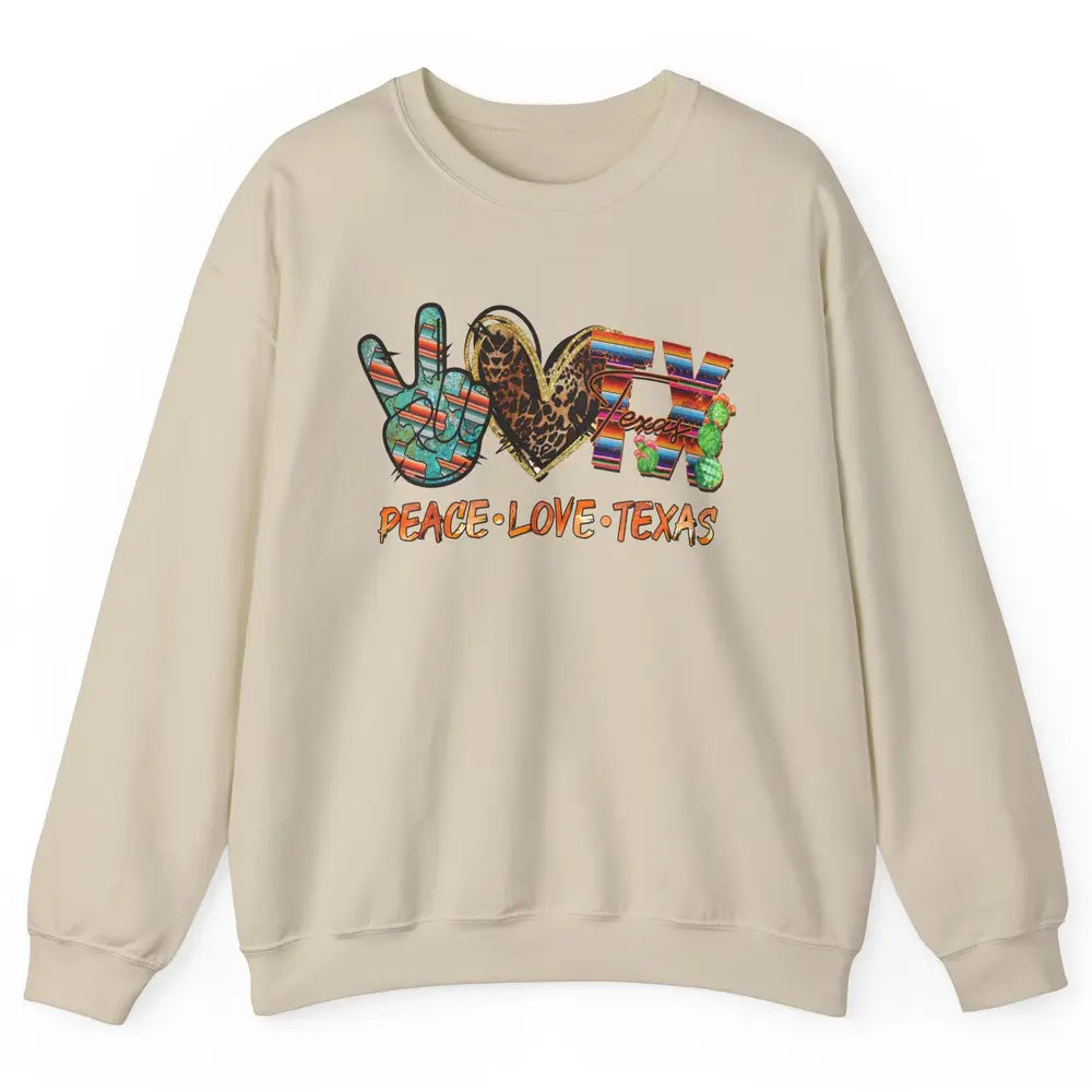 Retro Peace Love Texas Leopard Western Country Desert Cactus Unisex Crewneck Sweatshirt