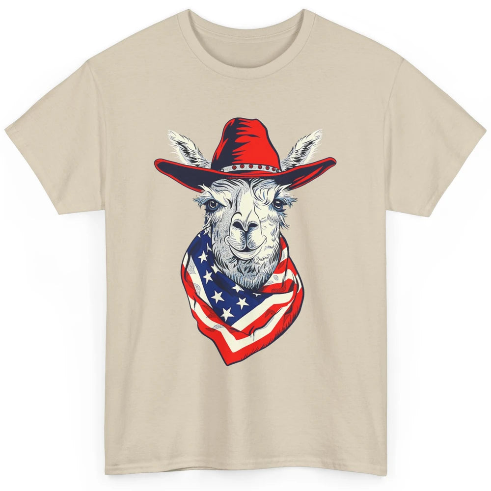 Funny Alpaca Cowboy Western Country Llama Rodeo USA Flag Retro Howdy Classic Unisex T-Shirt