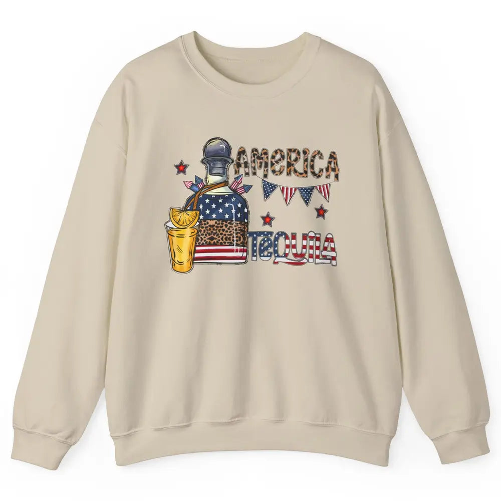 America Tequila Leopard Western Country 4th Of July Party Unisex Crewneck Sweatshirt