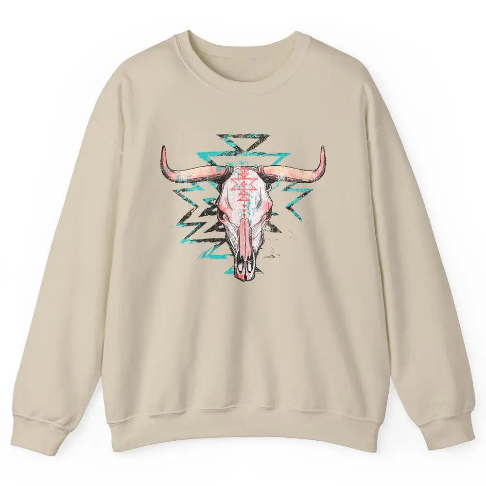 Boho Bull Skull Aztec Rodeo Desert Spirit Western Country Unisex Crewneck Sweatshirt