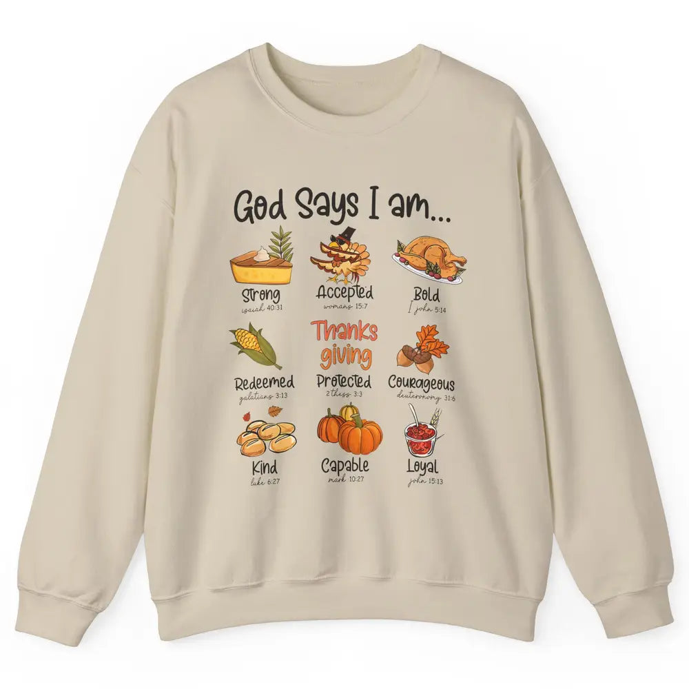 Retro Thanksgiving Turkey God Says I Am Bible Christian Fall Unisex Crewneck Sweatshirt