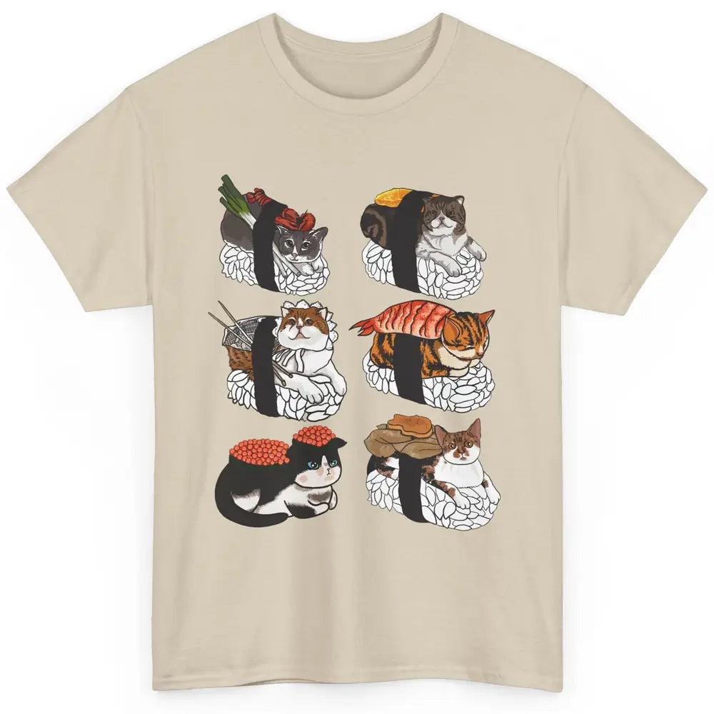 Funny Cat Sushi Roll Cute Japanese Kawaii Kitten Lovers Gift Classic Unisex T-Shirt