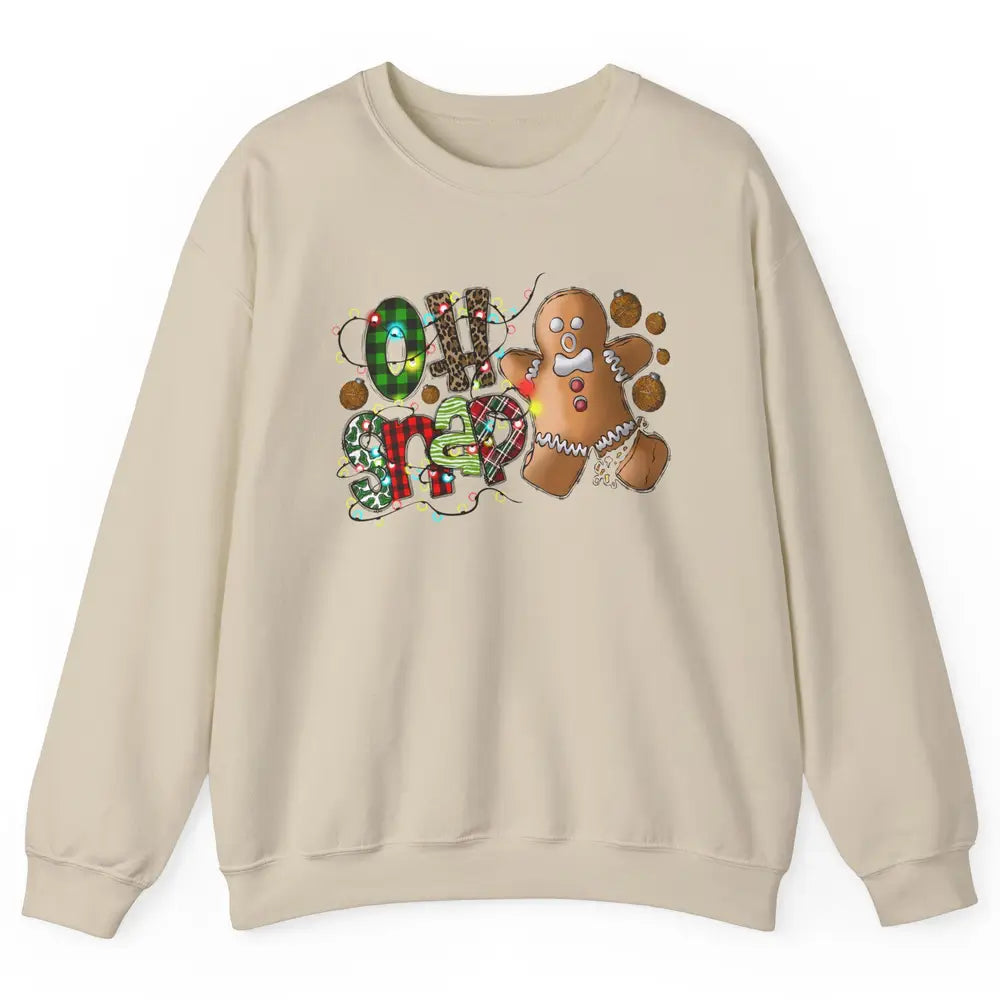 Funny Gingerbread Broken Oh Snap Western Christmas Leopard Unisex Crewneck Sweatshirt