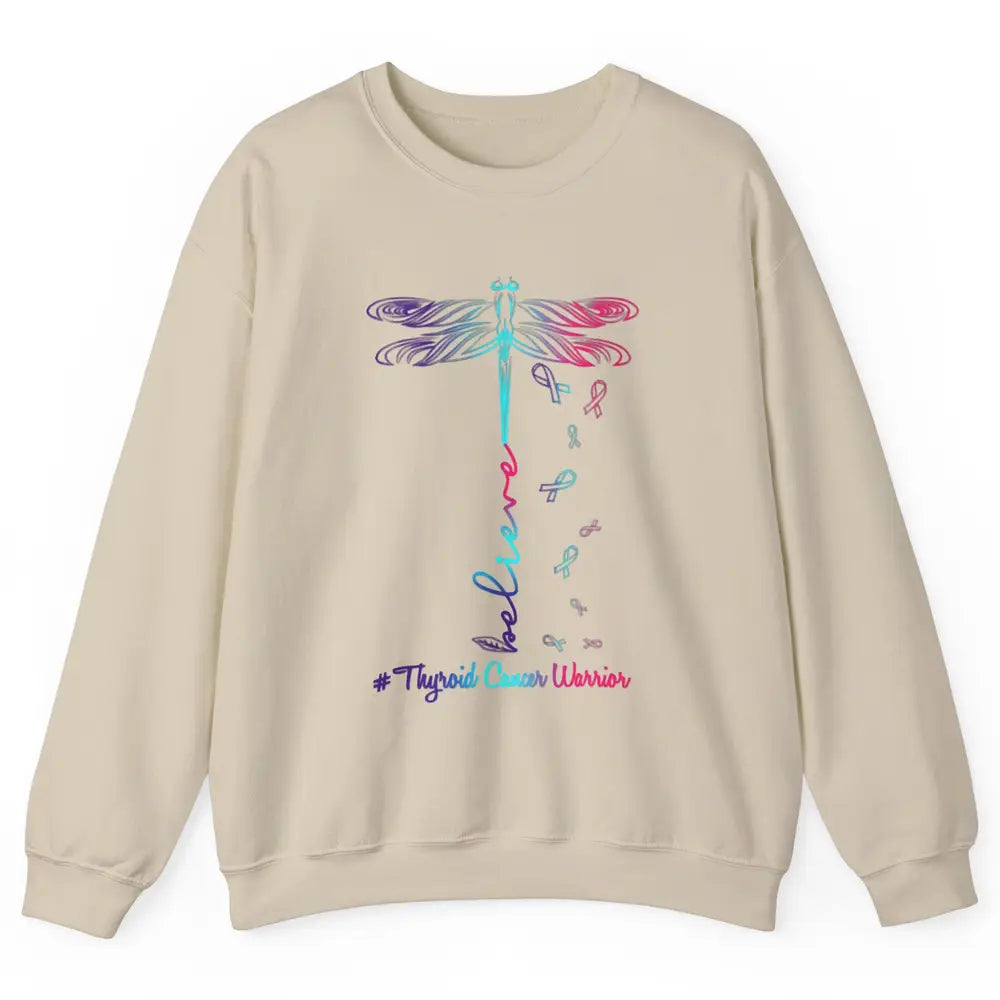 Thyroid Cancer Awareness Purple Pink Teal Ribbon Dragonfly Unisex Crewneck Sweatshirt