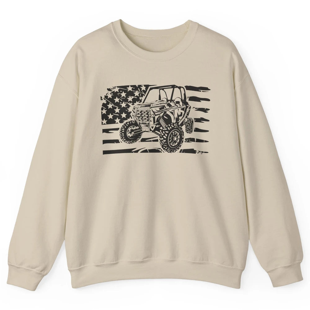 Retro US Flag UTV Riding Offroad Mountain Side By Side Rider Unisex Crewneck Sweatshirt