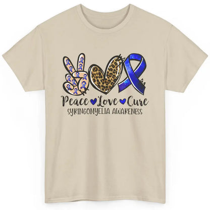 Syringomyelia Awareness Blue Ribbon Peace Love Cure Classic Unisex T-Shirt