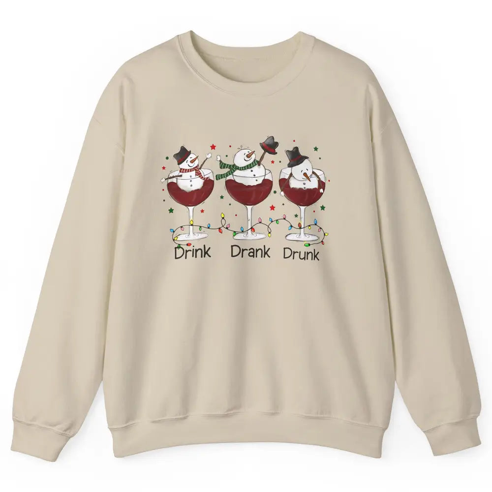 Funny Snowman Wine Christmas Drink Drank Drunk Christmas Unisex Crewneck Sweatshirt