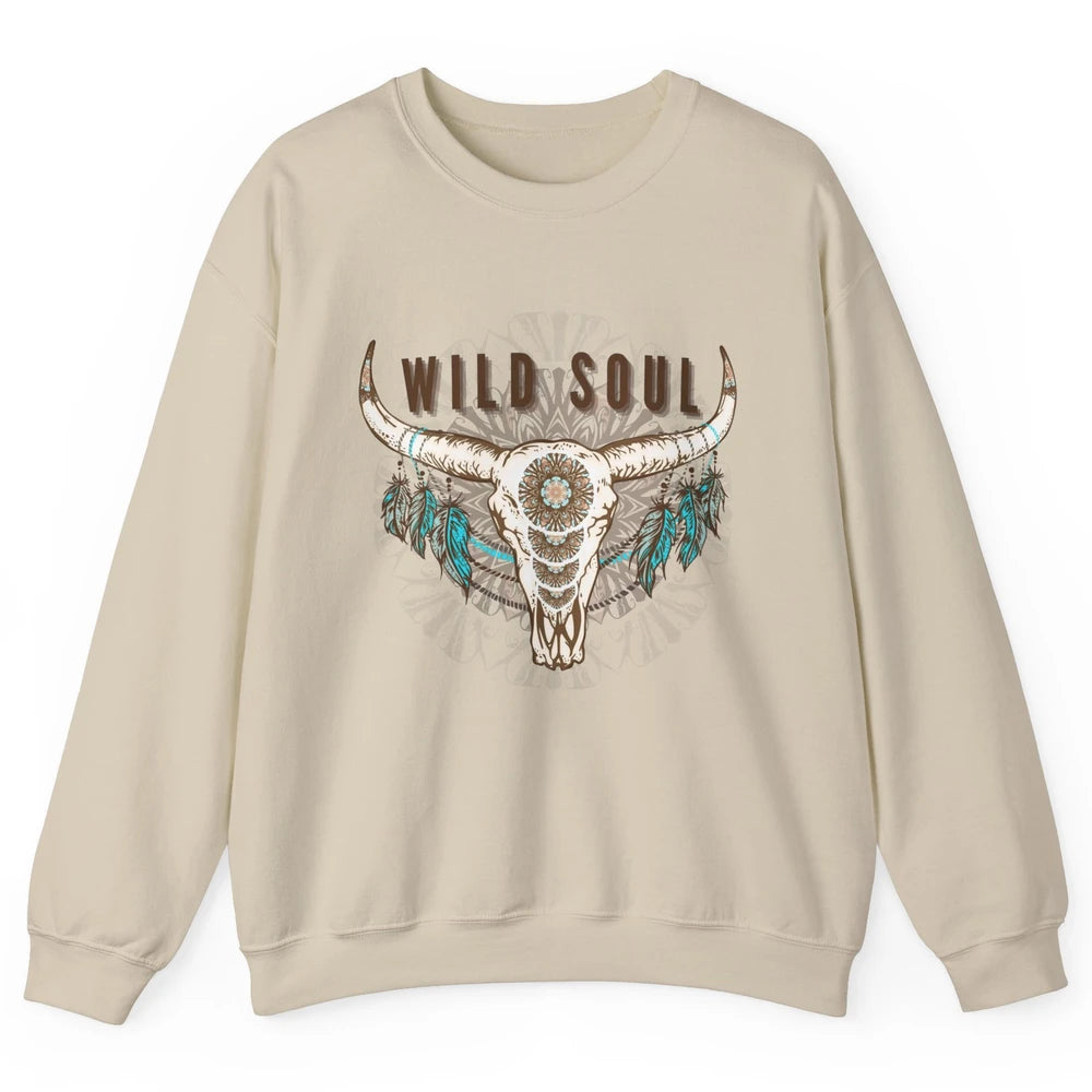 Boho Bull Skull Wild Soul Hippie Cowgirl Western Country Unisex Crewneck Sweatshirt