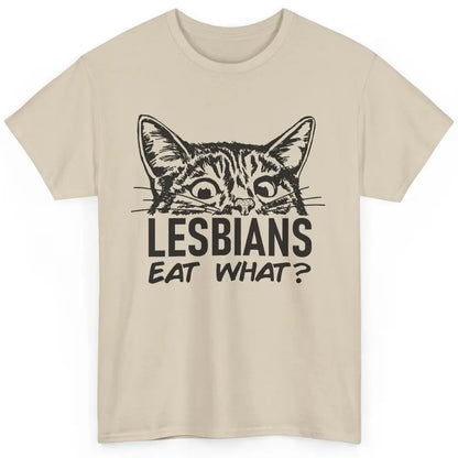 Funny Black Cat Lesbians Eat What LGBTQ Sarcastic Cat Mom Classic Unisex T-Shirt