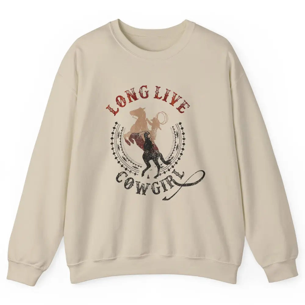 Western Country Cowgirl Riding Horses Cool Rodeo Howdy Retro Unisex Crewneck Sweatshirt