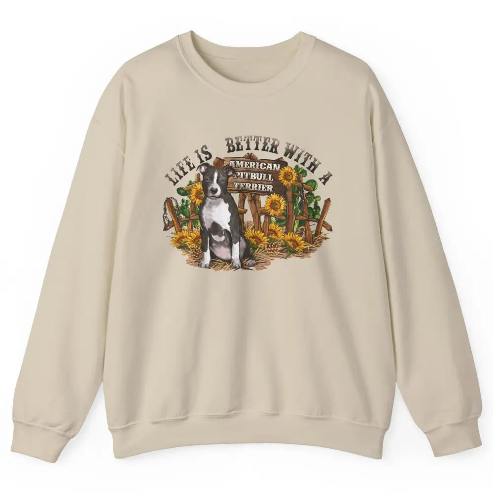 Sunflower Life Is Better With American Pitbull Terrier Mom Unisex Crewneck Sweatshirt