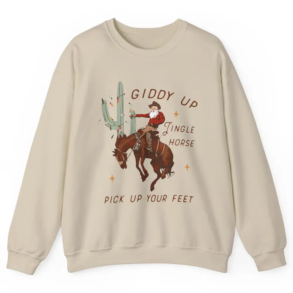 Cowboy Santa Giddy Up Jingle Horse Pick Up Western Christmas Unisex Crewneck Sweatshirt