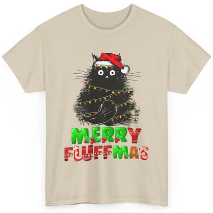 Merry Christmas Catmas Santa Hat Black Cat Xmas Lights Tree Classic Unisex T-Shirt