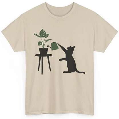 Black Cat Watering Plant Cat Gardening Planting Cat Lovers Classic Unisex T-Shirt