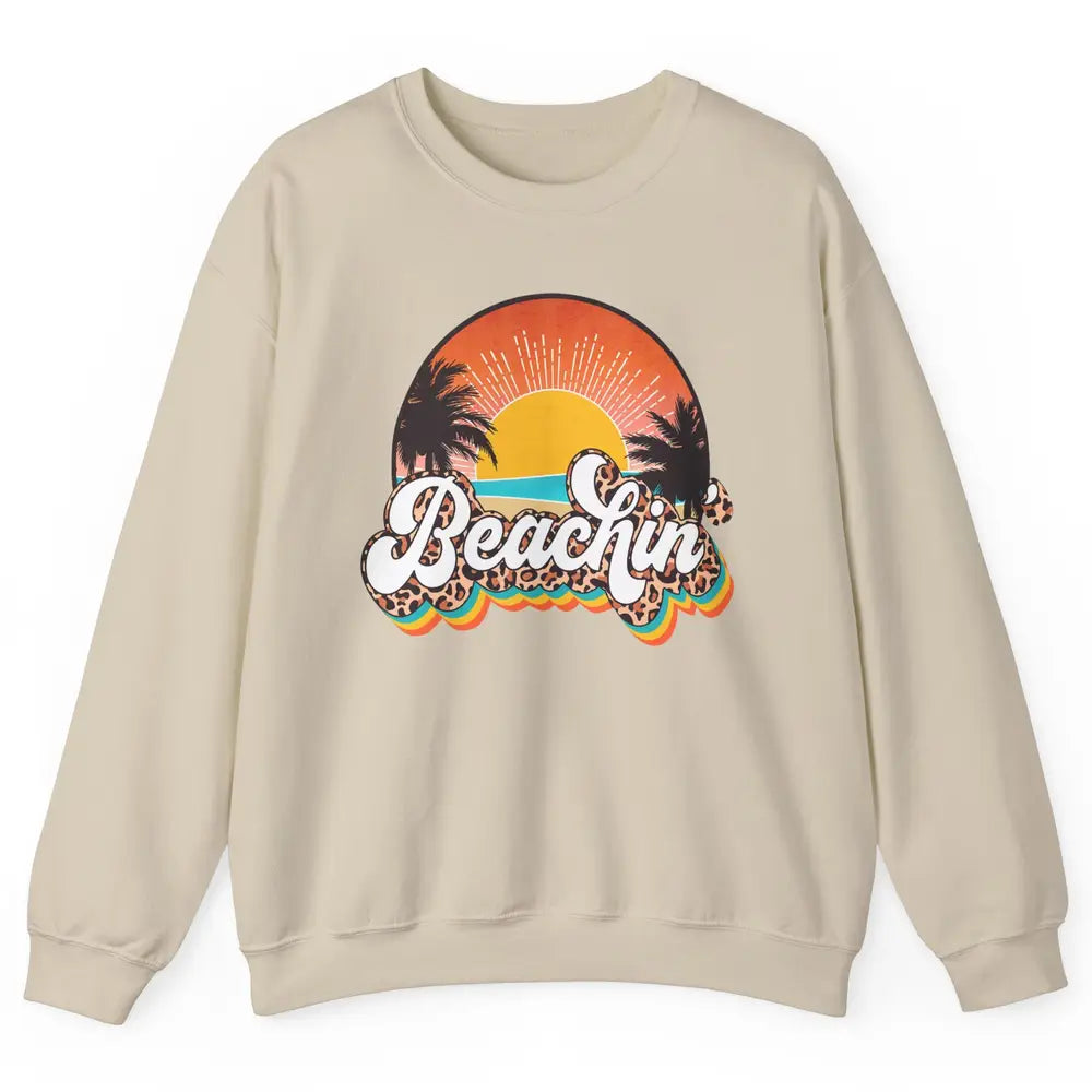 Beachin' Leopard Retro Summer Sunset Beach Lovers Vacation Unisex Crewneck Sweatshirt