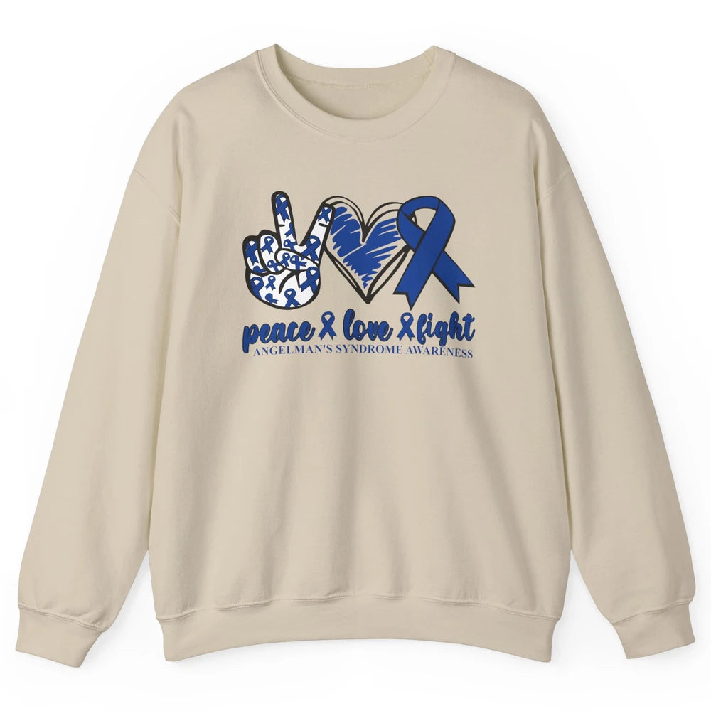 Angelman's Syndrome Awareness Blue Ribbon Peace Love Fight Unisex Crewneck Sweatshirt