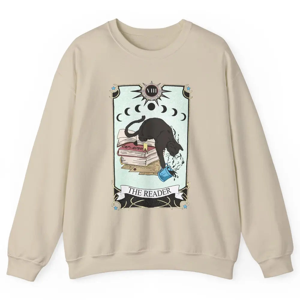 Witchy Black Cat The Reader Tarot Card Mystic Celestial Moon Unisex Crewneck Sweatshirt