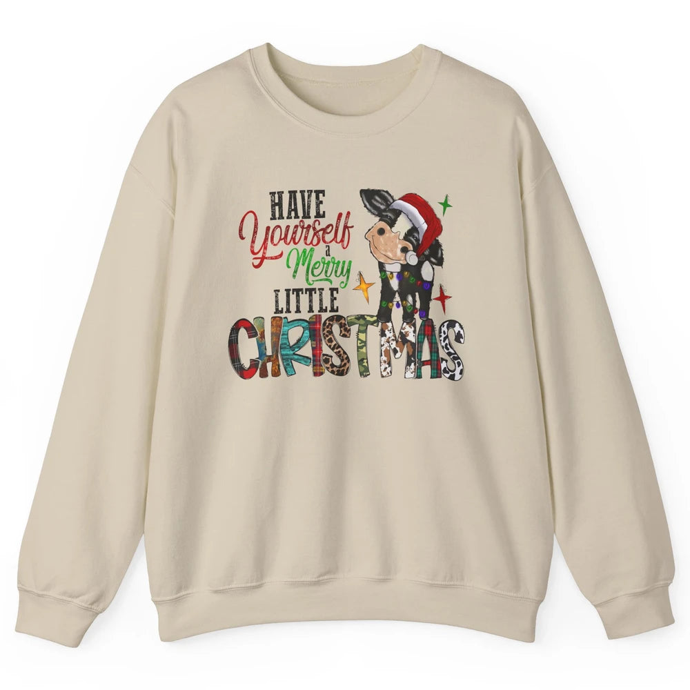 Cow Santa Have Yourself Merry Little Christmas Western Xmas Unisex Crewneck Sweatshirt