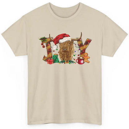 Highland Cow Joy Santa Hat Gingerbread Christmas Farm Gift Classic Unisex T-Shirt