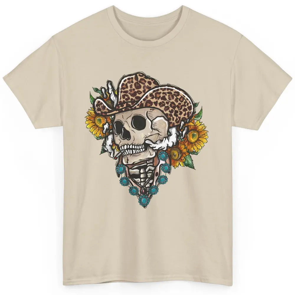 Sunflower Leopard Cowboy Skull Gemstone Western Country Gift Classic Unisex T-Shirt