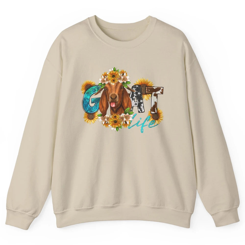 Sunflower Goat Life Just A Girl Who Love Goat Farmer Western Unisex Crewneck Sweatshirt