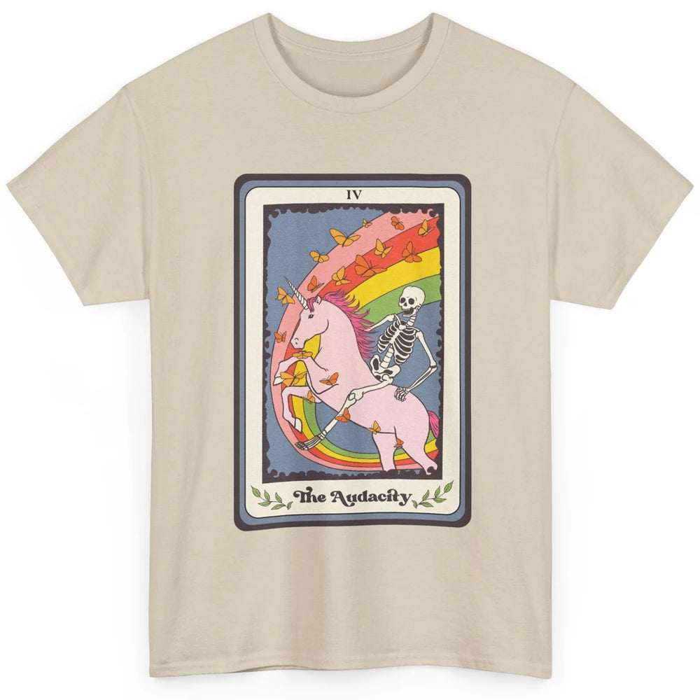 Retro Skeleton Rides Unicorn The Audacity Tarot Card Rainbow Classic Unisex T-Shirt