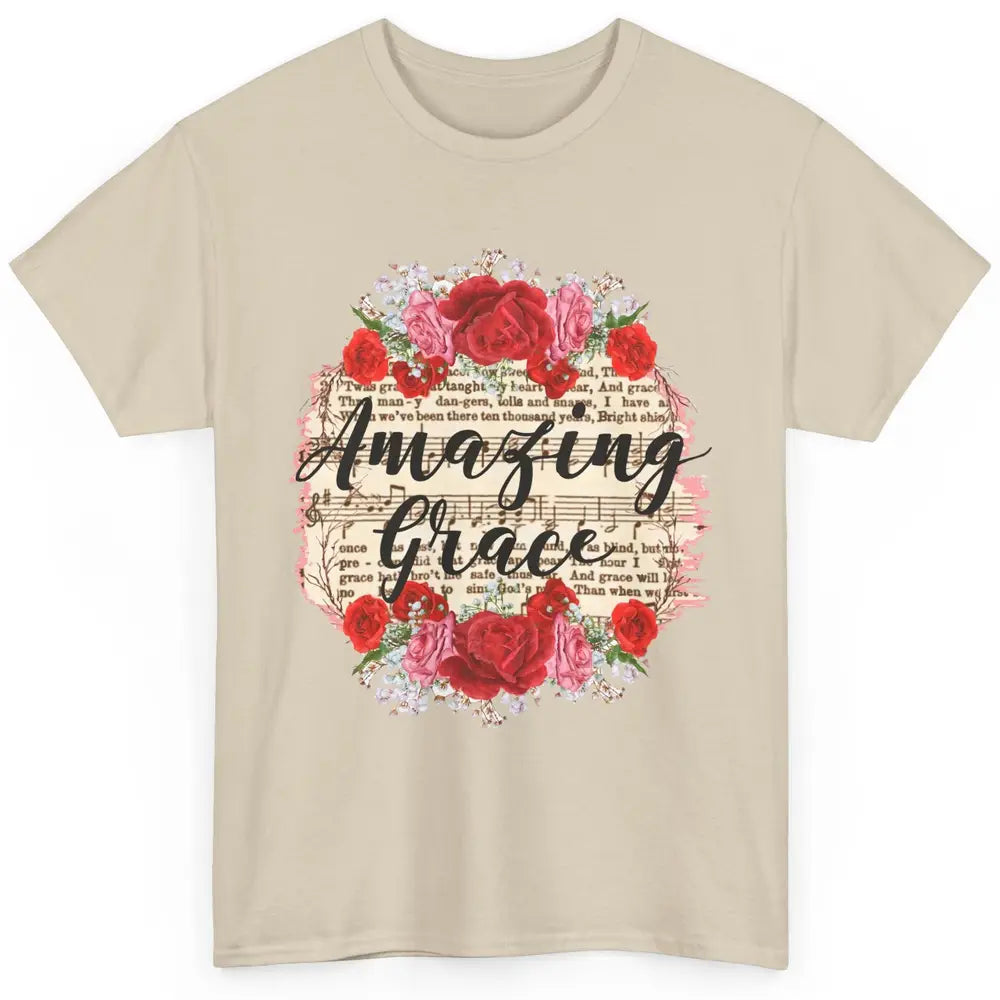 Floral Amazing Grace Jesus Lovers Christian Religious Gift Classic Unisex T-Shirt