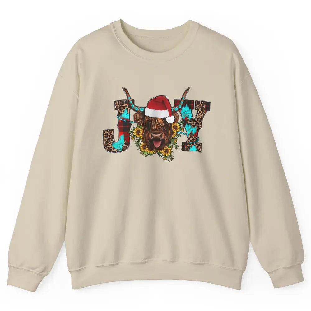 Highland Cow Christmas Joy Heifer Western Country Cowboy Unisex Crewneck Sweatshirt