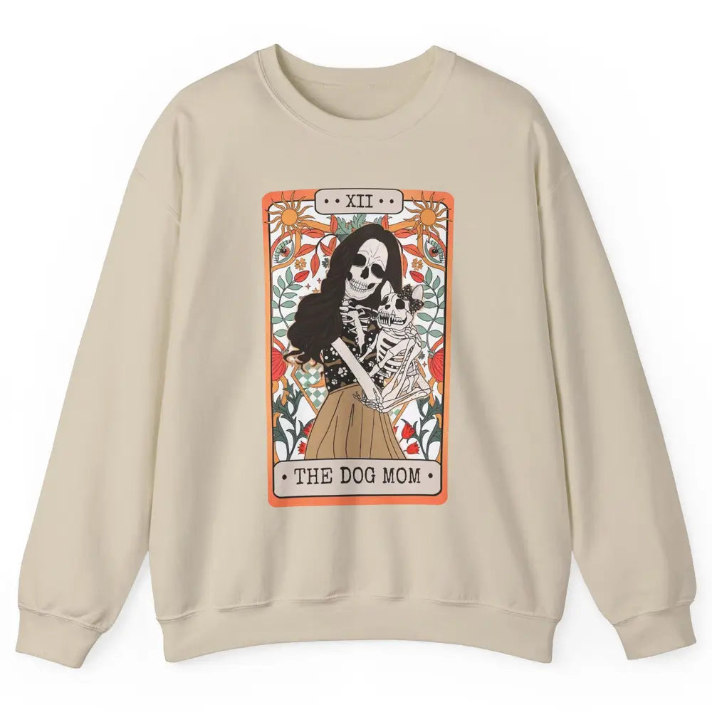 Retro Skeleton Tarot Card The Dog Mom Halloween Dog Lovers Unisex Crewneck Sweatshirt