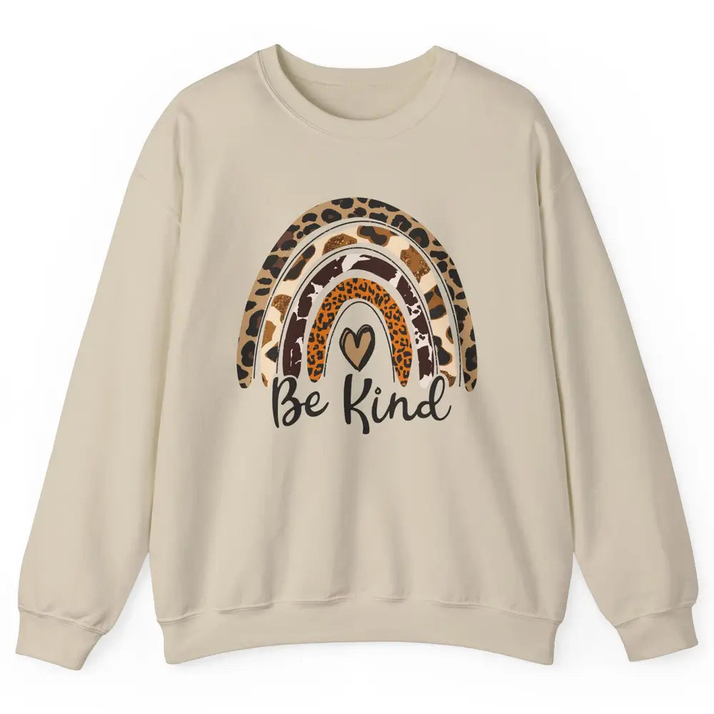 Be Kind Leopard Rainbow Cheetah Rainbow Cute Heart Love Unisex Crewneck Sweatshirt