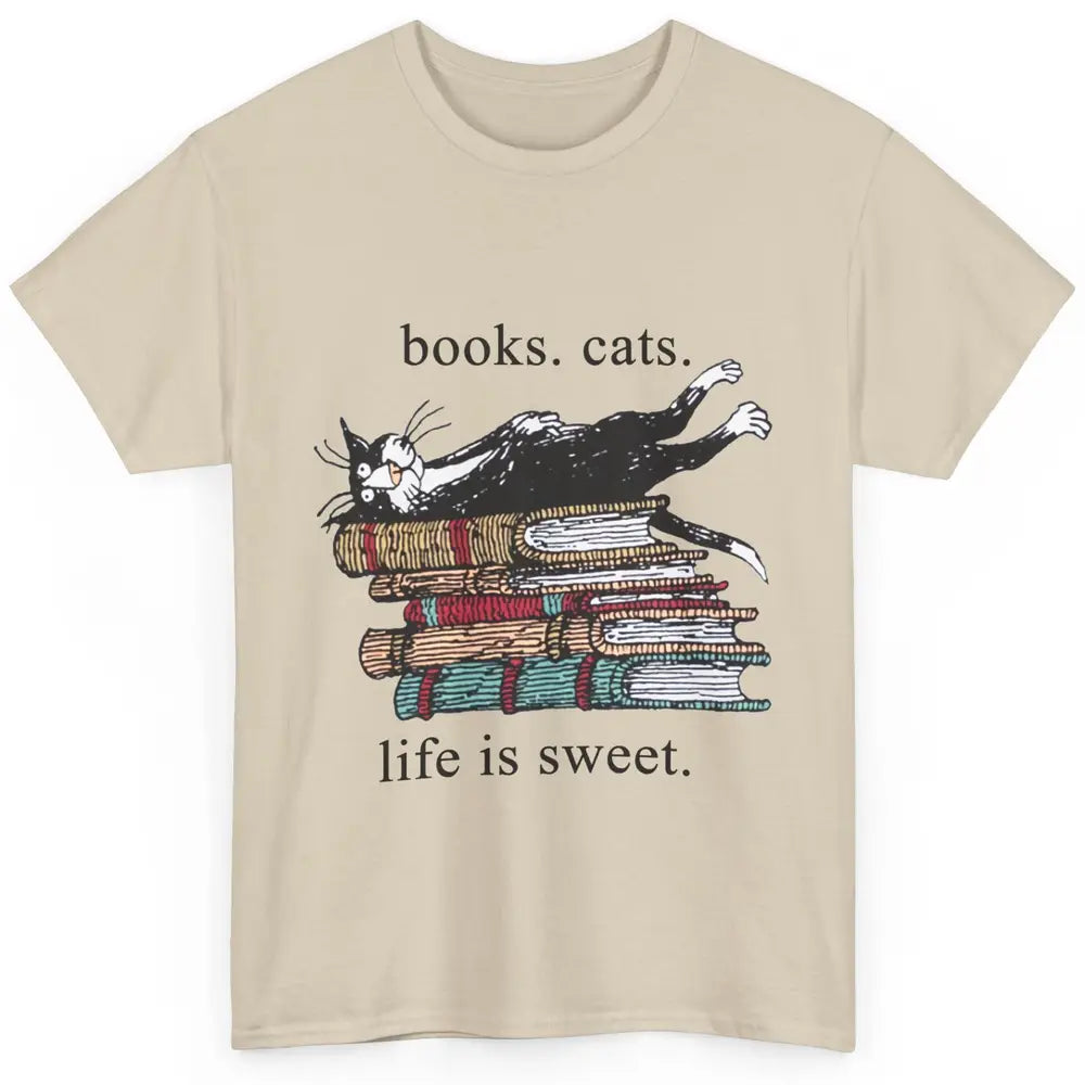 Books Cats Life Is Sweet Cat Book Lovers Reading Book Classic Unisex T-Shirt