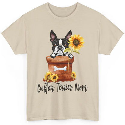 Funny Boston Terrier Dog Face Sunflowers Puppy Dog Mom Mama Classic Unisex T-Shirt