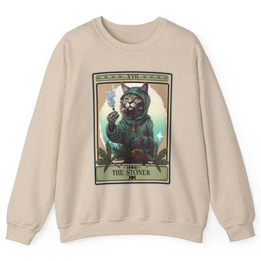 Vintage The Stoner Cat Tarot Card Weed Cannabis Marijuana Unisex Crewneck Sweatshirt