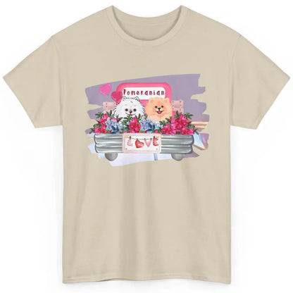 Floral Pomeranian Truck Love Cute Pomeranian Mothers Day Classic Unisex T-Shirt