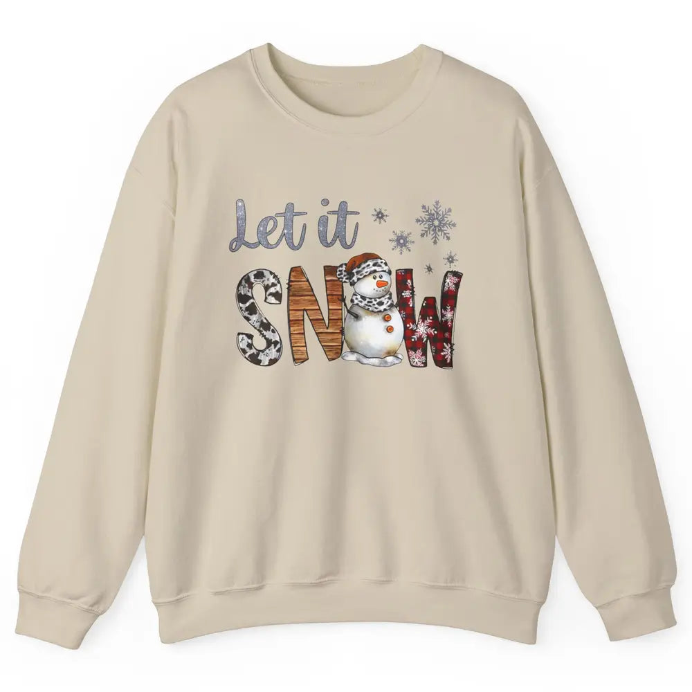 Leopard Snowman Let It Snow Snowflakes Western Christmas Unisex Crewneck Sweatshirt