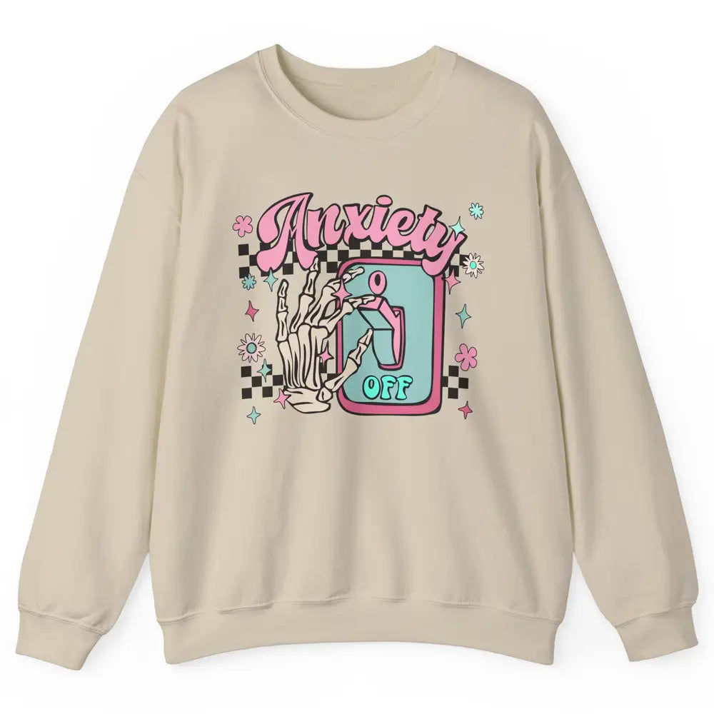 Retro Skeleton Hand Anxiety Off Halloween Mental Health Unisex Crewneck Sweatshirt