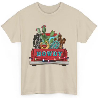 Howdy Truck Cactus Cowhide Western Christmas Gemstone Truck Classic Unisex T-Shirt