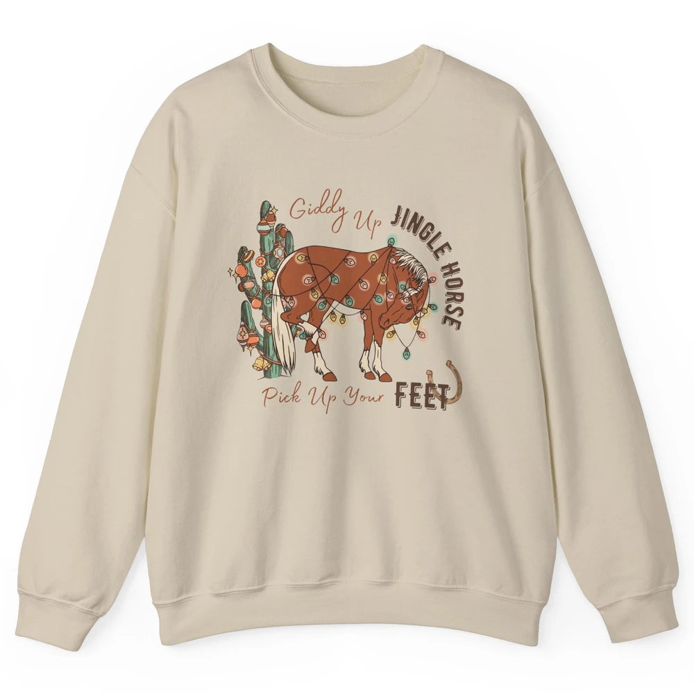 Giddy Up Jingle Horse Pick Up Your Feet Christmas Lights Unisex Crewneck Sweatshirt