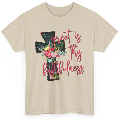 Floral Jesus Cross Great is Thy Faithfulness Christian Classic Unisex T-Shirt