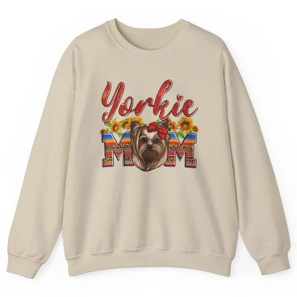 Yorkie Mom Sunflowers Leopard Yorkshire Terrier Dog Mom Gift Unisex Crewneck Sweatshirt